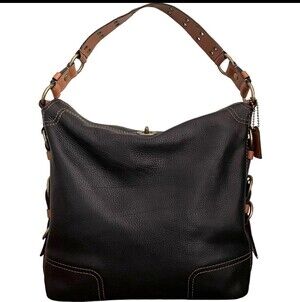 Coach Legacy Shoulder Bag 7693 Black Pebbled Leather Brass Turnlock